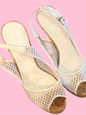 Aldo White Mesh Peep-Toe Slingback Wedge Sandals